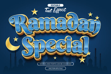 ramadan special editable text effect with 3d gold text style and with moon and stars decoration