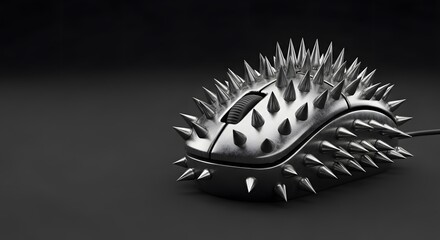 Aggressive Punk Rock Computer Mouse with Metal Spikes, Studded Technology Design for Tech Rebellion Concept