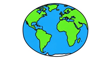 Obraz premium Simple cartoon illustration of planet Earth globe on white background