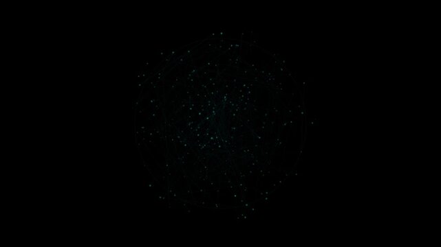 Particle vortex overlay: glowing teal network of interconnected points on dark backdrop