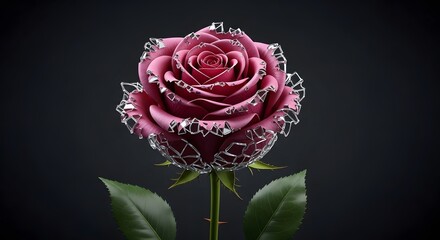 Shattered Glass Rose Flower, Dangerous Beauty Sculpture with Sharp Jagged Petals, Fragility