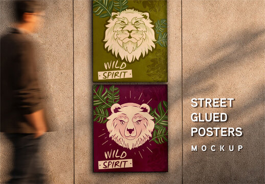 Street Glued Poster Mockup