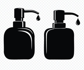 Obraz premium two Black silhouette icons of two pump dispenser bottles with a dripping drop