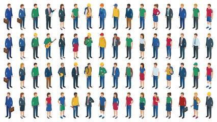Isometric Icon Set of Diverse People in Various Conditions