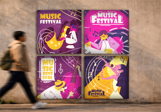 Street Glued Posters Wall Mockup