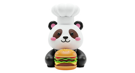 Naklejka premium Cute Chef Panda Holding a Hamburger