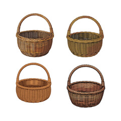 Brown woven basket vector design isolated for food harvest and shopping