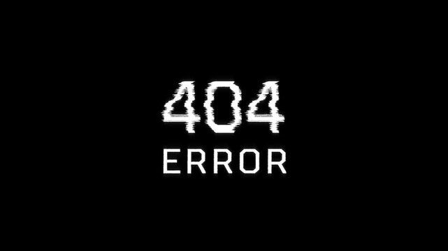 404 error text glitch Warning animation pixel effect. computer program hacking network errors message. 4k video black glitched background. 404