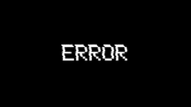 error text glitch Warning animation pixel effect. computer program hacking network errors message. 4k video black glitched background. 404 error