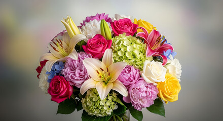 Vibrant Mixed Flower Bouquet with Roses Lilies Peonies and Hydrangeas for Celebration