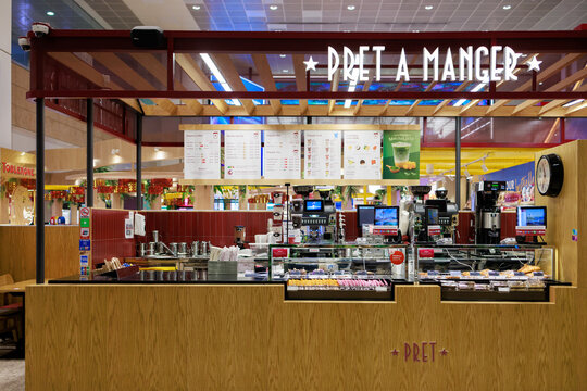 Changi, Singapore &ndash; Jan 6, 2026: A Pret A Manger food and coffee outlet operates inside Changi Airport, offering fresh food and beverages to travelers in the airport terminal.