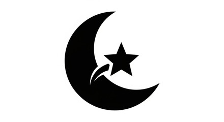 Obraz premium Black crescent moon and star symbol on white background representing night sky and astronomy