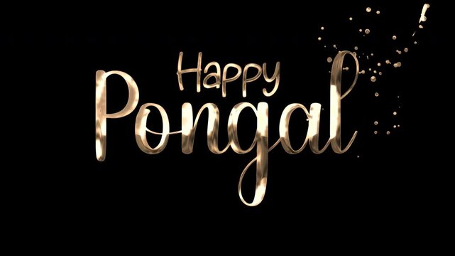 Happy pongal in golden script against a black background, perfect for festive greetings, social media posts, and holiday designs.