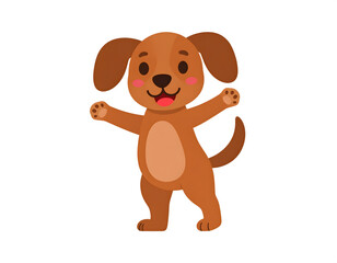 Obraz premium A cute cartoon puppy is a smiling brown canine character and happy pet mammal holding a bone toy in this funny vector illustration art design