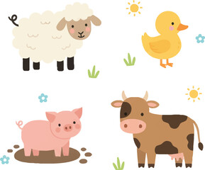 Obraz premium cute farm animals vector illustration set