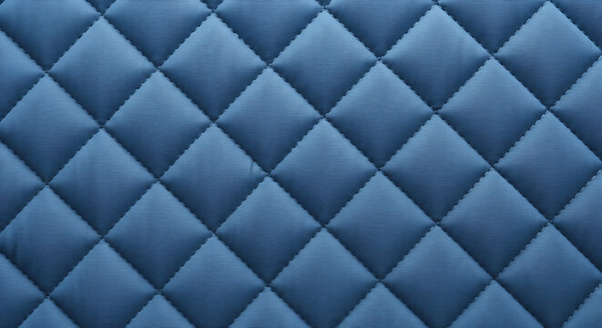 Elegant quilted blue leather texture featuring diamond pattern stitching upholstery material for luxury interior design cushion decorative backdrop