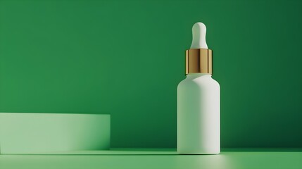 White serum dropper bottle with gold accent on green