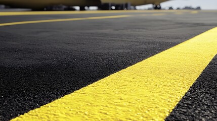 Yellow line on black asphalt surface image