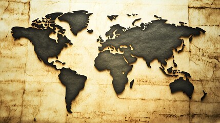 World map silhouette on aged paper texture globe earth