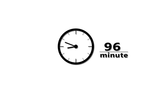 96 minutes clock icon illustration. Stopwatch timer clock number.  Time management concept.