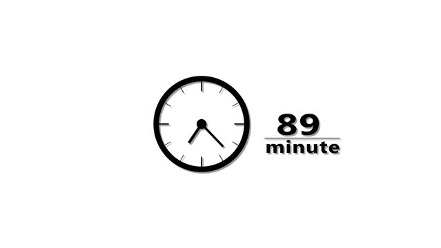89 minutes clock icon illustration. Stopwatch timer clock number.  Time management concept.