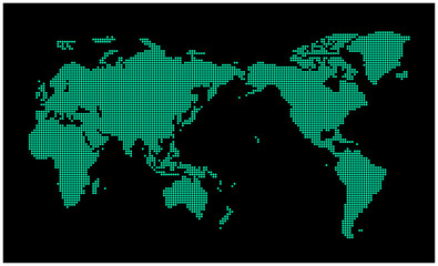ドットのサイバーなイメージの世界地図ベクターイラスト｜Cyber World Map Made of Dots Vector Illustration