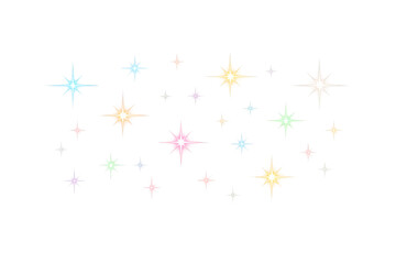 Colorful sparkling light effects creating a magical glow, twinkling stars on transparent background