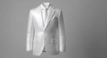 Conceptual Fashion Design of a Business Suit Made of Plastic Bubble Wrap, Transparent Textile for Modern Office Narrative