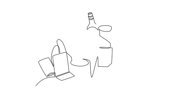 Weekly Grocery Stock. Preparation for 7 days without electricity Concept. Single line draw design Video 4k. Footage graphic illustration