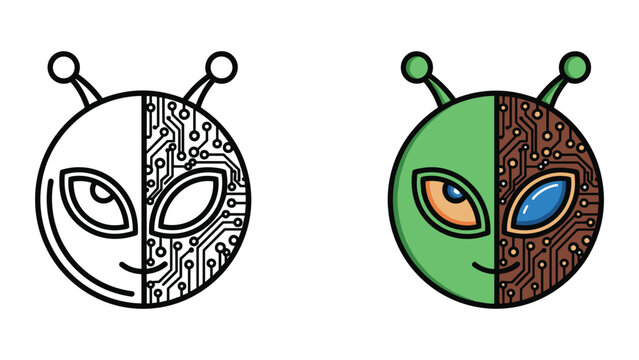 Alien face with circuit board design