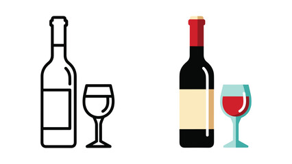 Wine bottles and glasses for white and red wine