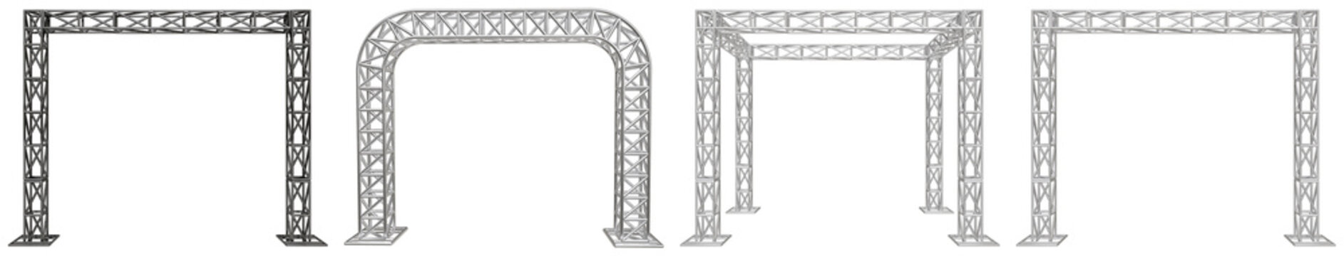 collection of 3d rendered metal truss structures in various configurations, ideal for event design.
