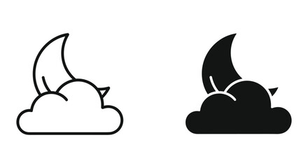 Obraz premium Moon and Cloud Icons in Black and White