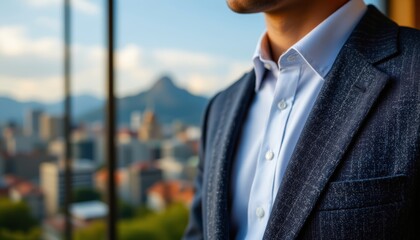 Businessman in Suit with City View