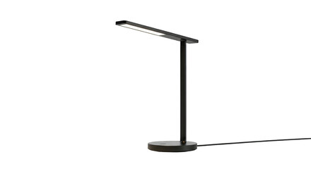 Obraz premium Modern minimalist desk lamp with adjustable arm and base isolated on transparent background