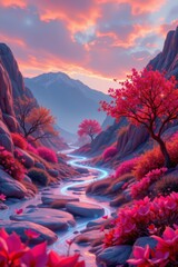 Serene Mountain Landscape with Winding River
