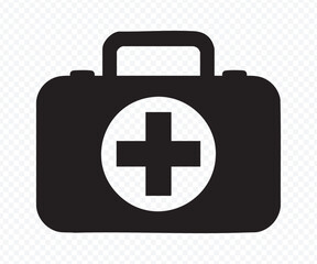 Obraz premium Simple black first aid kit icon with white medical cross symbol for health and safety