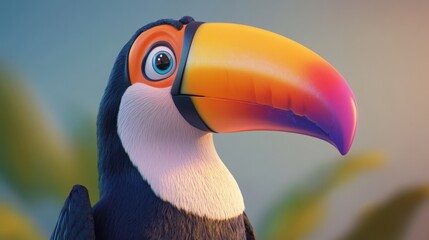 Obraz premium Toucans in Paradise: A vibrant toucan, with its large, colorful beak and captivating eye, looks out against the backdrop of paradise.