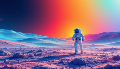 Astronaut Exploring Alien Planet Landscape