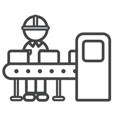 ベルトコンベアと作業員のシンプルでミニマルなアイコン