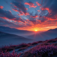 Mountain Sunset with Vibrant Sky