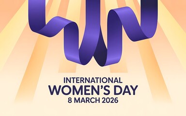 International Womens Day 2026 abstract purple ribbon celebration background