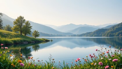 Serene Lake Landscape with Mountain Views