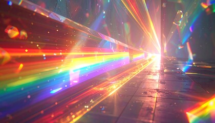 Vibrant Rainbow Light Beams on a Dark Floor.