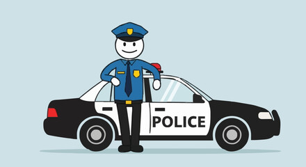 Police Officer Standing Next to Patrol Car. © BERKAH