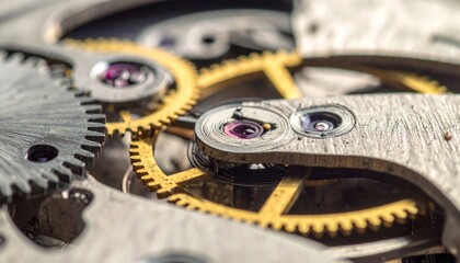 Intricate mechanical watch gears and mechanisms in close-up.