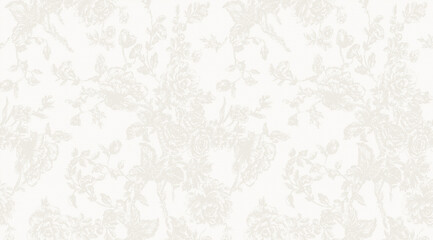 Subtle beige floral damask pattern on an off-white textured background, elegant and seamless vintage wallpaper design