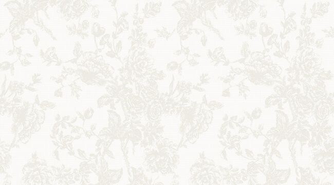 Subtle beige floral damask pattern on an off-white textured background, elegant and seamless vintage wallpaper design