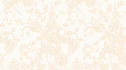 Subtle beige floral damask pattern on an off-white textured background, elegant and seamless vintage wallpaper design