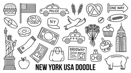 New york city themed doodle set including landmarks food and symbols © MDMOGGEM